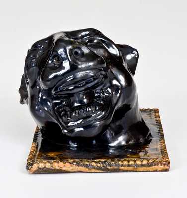 George Ohr Pottery Cougar Inkwell, Inscribed Biloxi