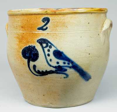 Stoneware Jar with Cobalt Bird Decoration.