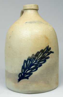 Stoneware Jug with Cobalt Leaf Decoration, Stamped 