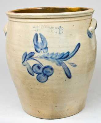 F.H. COWDEN / HARRISBURG Stoneware Cream Jar with Cobalt Cherries