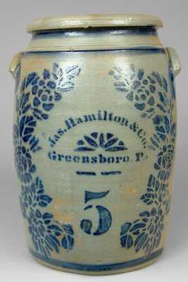 Jas. Hamilton & Co. / Greensboro, PA Rose-Decorated Stoneware Crock