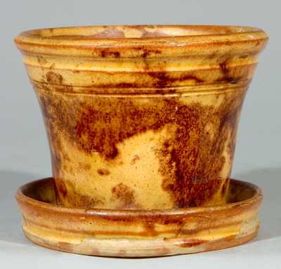 Small-Sized Redware Flowerpot with Cream and Brown Glaze, PA origin.
