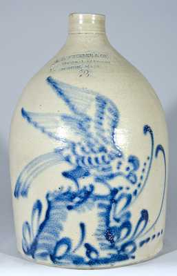 A.B. WHEELER & CO, Mass. Stoneware Bird on Stump Jug