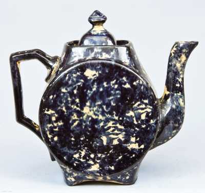 Cobalt-Sponged Yellowware Teapot, Ohio origin