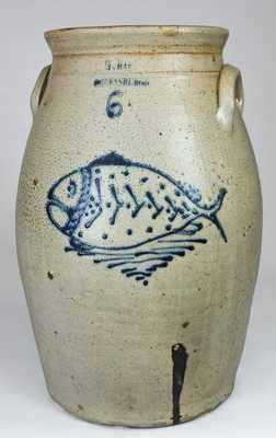 W. HART / OGDENSBURGH Stoneware Churn with Folk Art Fish