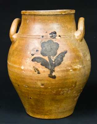 Open-Handled Stoneware Jar with Impressed Flower, attrib. J. Fenton, Boston.