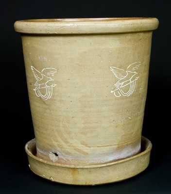 Stoneware Flowerpot with Stamped Eagle Decoration, Gardiner, Maine