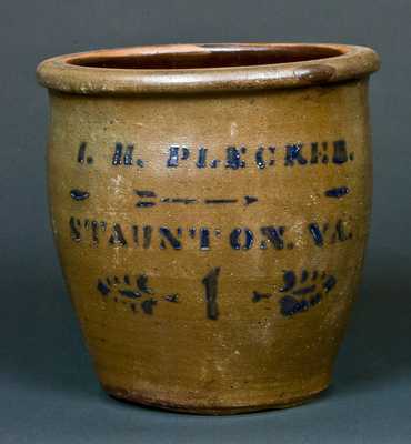 I.H. PLECKER / STAUNTON. VA Stoneware Cream Jar