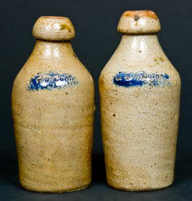 (2) F. T. Sanford Stoneware Bottles
