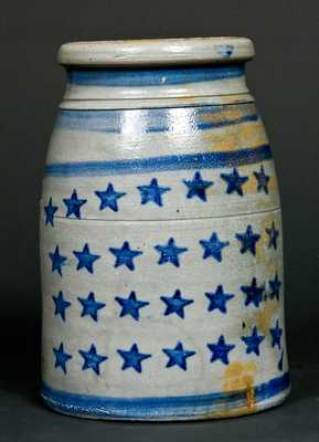 From / Jas Hamilton & Co. / Greensboro, PA. Stoneware Jar w/ Stars & Stripes