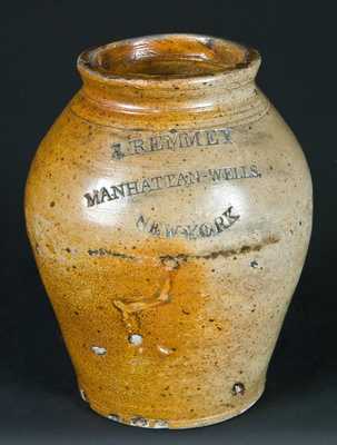 J. REMMEY / MANHATTAN-WELLS / NEW-YORK Stoneware Incised Jar