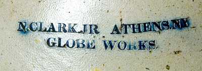 N. CLARK. JR / ATHENS. NY / GLOBE WORKS Double-handled Stoneware Jug