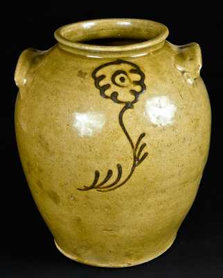 Alkaline-Glazed Stoneware Jar with Iron Slip Broken Stem Floral Decoration, Edgefield, SC