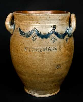 Open-Handled Stoneware Crock Signed "Commeraws / Stoneware"