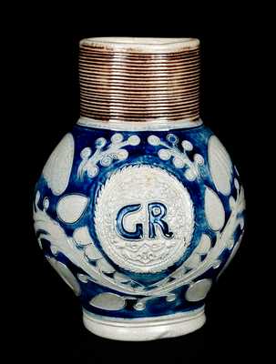Exceptional Westerwald Stoneware "GR" Jug w/ Incised Decoration, c1740
