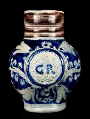 Westerwald Stoneware "GR" Jug w/ Incised Decoration, c1740