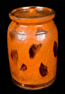 Redware Lidded Jar with Manganese Drips, probably New England