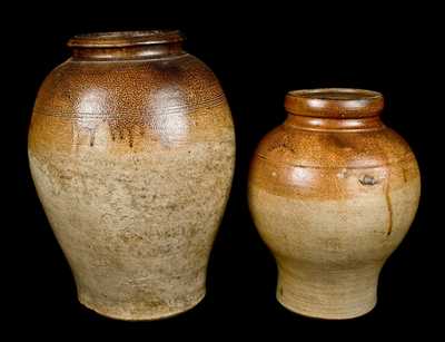 Two Iron-Dipped Stoneware Jars
