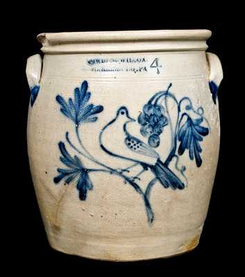 COWDEN & WILCOX / HARRISBURG, PA Stoneware Jar w/ Bird and Grapes