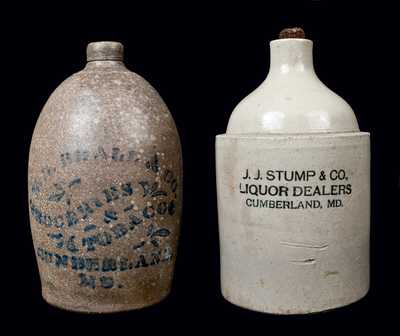 (2) Cumberland, MD Stoneware Advertising Jugs