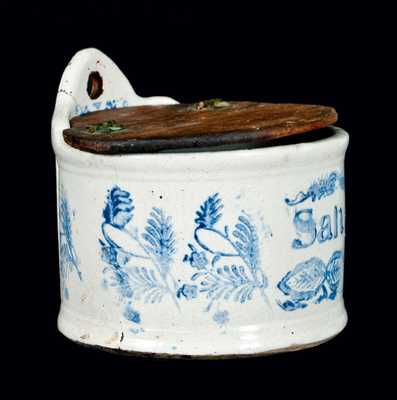 Blue-and-White Stoneware Hanging Salt Box