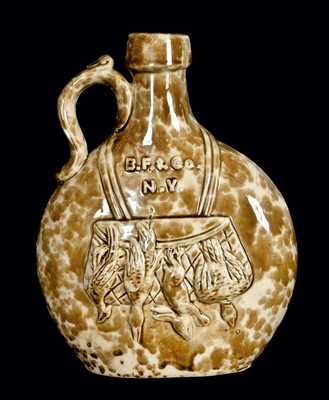 BULKLEY FISK & CO. / NEW YORK Rockingham Pottery  "Game Bag" Flask