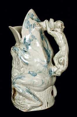 Important Anna Pottery Stoneware Frog Pitcher w/ Monkey Handle