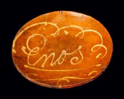 Norwalk, CT  Redware Charger Inscribed "Enos"