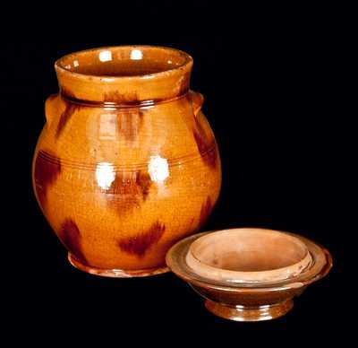 Ovoid Redware Jar with Unusual Dome-Shaped Lid