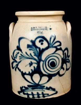 J. & E. NORTON / BENNINGTON, VT Stoneware Crock w/ Floral Compote