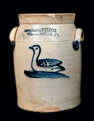 COWDEN & WILCOX / HARRISBURG, PA Stoneware Jar with Cobalt Swan Decoration