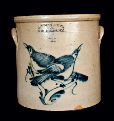 4 Gal. OTTMAN BROS. Stoneware Crock with Double Birds