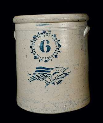 Six-Gallon Ohio Stoneware Crock with Stenciled Eagle and Flag