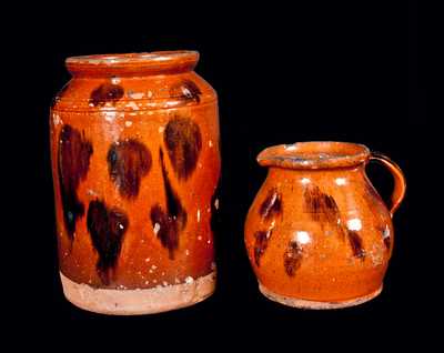 Lot of Two: Manganese Splotched Redware Pitcher and Jar