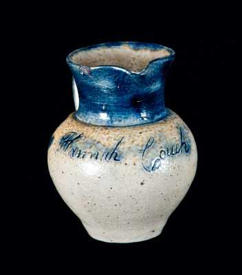 Rare Miniature Stoneware Presentation Pitcher attrib. Beaver County, PA, "Hannah Couch"