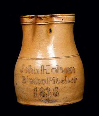 Northeastern Stoneware Presentation Pitcher, "John Holton / Bimbo Pitcher / 1836"