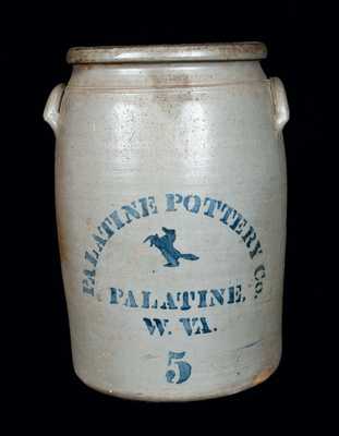 PALATINE POTTERY CO. / PALATINE, W. VA 5 Gal. Stoneware Crock with Horse