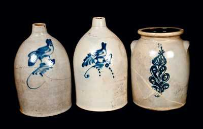 Lot of Three: Northeastern U.S. Decorated Stoneware Vessels, Including Two with Birds