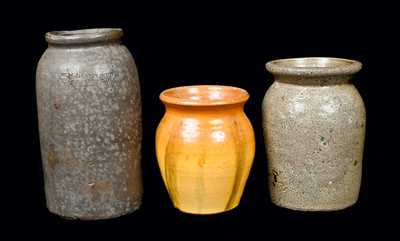 Lot of Three: North Carolina Pottery Jar and Stoneware Jar, with W. H. LEHEW Stoneware Jar