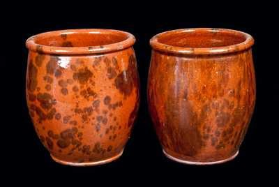 Lot of Two: Glazed Redware Cream Jars with Manganese Decoration