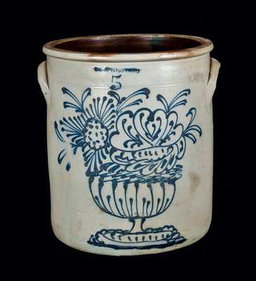 Five-Gallon WHITES BINGHAMPTON Stoneware Jar with Slip-Trailed Floral Compote