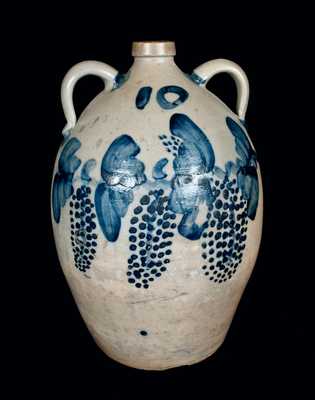Ten-Gallon Midwestern Stoneware Double-Handled Jug with Grapes Decoration