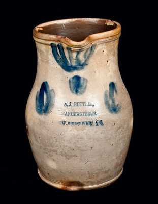 A,J, BUTTLER / MANUFACTERUR / NEW-BRUNSWICK, N.J. Stoneware Pitcher, Half-Gallon