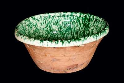 Large Redware Bowl with Green and White Slip Decoration, PA or Ohio origin