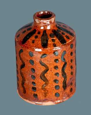 Exceptional Slip-Decorated Redware Ink Bottle