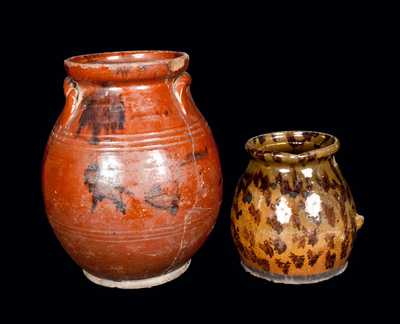 Lot of Two: Redware Crock and Redware Batter Pitcher