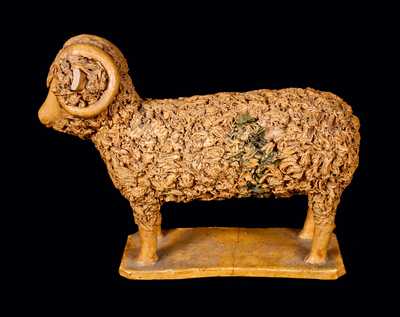 Large Redware Standing Ram Figure with Coleslaw Fur
