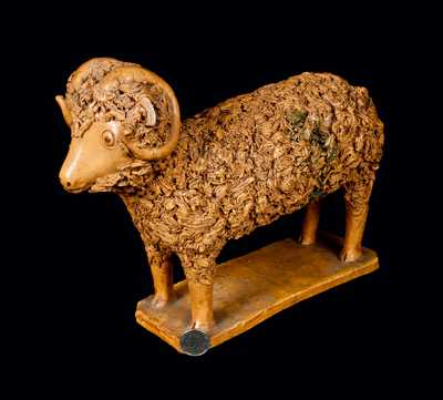 Large Redware Standing Ram Figure with Coleslaw Fur