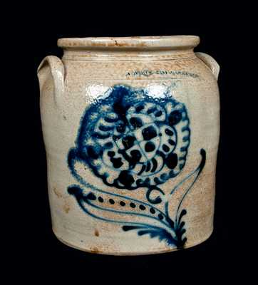 N. WHITE & CO / BINGHAMTON Stoneware Jar with Cobalt Floral Decoration