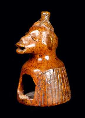 Figural Redware Container with Monkey Head